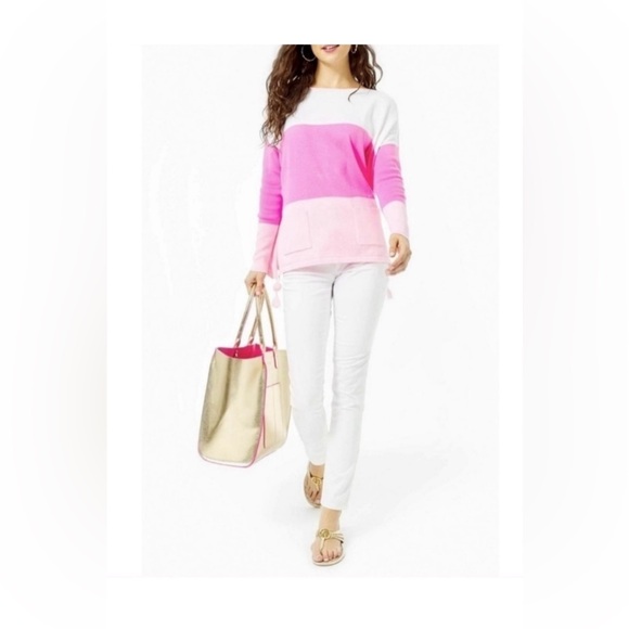Lilly Pulitzer Westwood sweater, colorblock  pink and white stripe, size XS, EUC - Picture 3 of 9